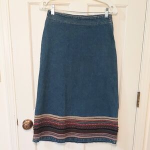 Vintage Isabella Bird A-line Denim Skirt With Bohemian Ribbon Trim, Size 4